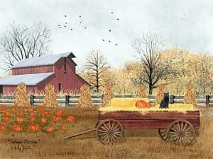 Billy Jacobs Autumn Blessings Pumpkin Farm Cat Art Print 16 x 12 - Picture 1 of 1