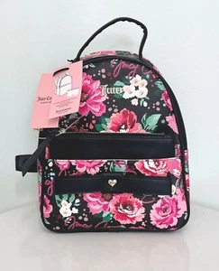 JUICY COUTURE Mochila con Bolsa ~ Negro Rosa Floral Cartera Bolso de Mano Viaje Nuevo con Etiquetas - Imagen 1 de 10