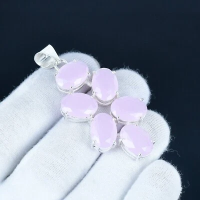 Rosa Calcedonio Lab-Made Gemma Fatto a Mano 925 Argento Sterling Etnico Ciondolo - Immagine 1 di 4