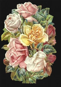 German Embossed Scrap Die Cut - Large Bold Flowers / Roses In Bouquet BK5179 - Picture 1 of 1