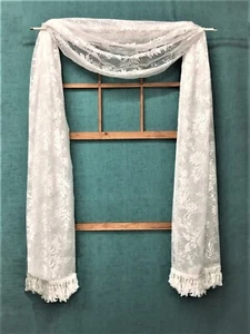 Classic Meadows White Lace Fringe Window Scarf 50" x 140" Bedroom Livingroom - Picture 1 of 8