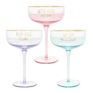 Let's Party Coupe Gin Glass Coloured Slogan Cocktail Glassware Womens Gift Box - Picture 1 of 4