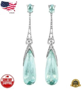 Drop Earrings Women 925 Silver Plated Jewelry Aquamarine A Pair/set Lab-Created - Picture 1 of 7