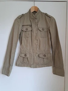 Bershka Military Style Jacket Short Size S 100% Cotton Beige Pockets - Picture 1 of 20