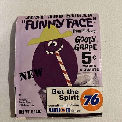 De colección 1970 Pillsbury Funny Face Goofy Grape Pack Nuevo de Lote Antiguo Completo Sellado Kool Foto 1 de 4