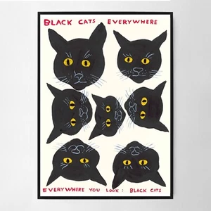 David Shrigley Black Cats Everywhere Poster Print - Picture 1 of 2