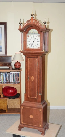 Federal New England Style Grandmother Clock  attrib. Elmer Stennes  Inlay Cherry Cover