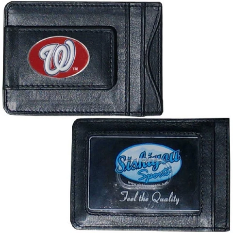 Washington Nationals Fine Leather Money Clip Wallet (NEW) MLB Black Billfold Cover