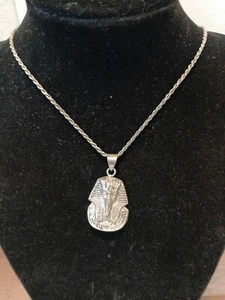 Vintage Egyptian Pharaoh King Tut Sterlingsilver 925 Pendant Necklace 18" - Picture 1 of 3