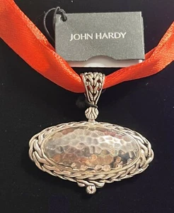 SALE! $450 JOHN HARDY 925 Palu Silver Hammered Oval Stylish Pendant Women NWT - Imagen 1 de 10