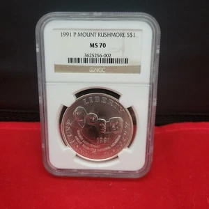 1991 P Mount Rushmore Commemorative Silver Dollar NGC MS70 - Picture 1 of 2