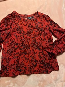 Gap Womens Red Black Floral Long Sleeve Pullover Top Size Medium Small - Picture 1 of 7