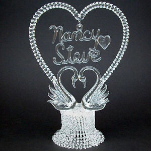 Personalized Glass Swans Wedding Cake Topper Blown Glass Crystal