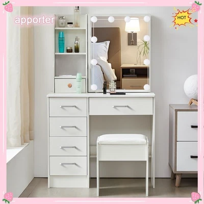 10 LED Bulbs Mirror Vanity Dressing Desk USB Port Makeup Dresser Table - Image 1 of 4