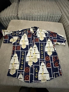 Vintage 90er Gant Hemd Herren L All Over Print Knopf Rauwetter Skipper Boot - Bild 1 von 4