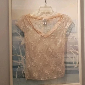 2000s Old Navy Pink Lace Mesh Sheer Shirt Womens Size XS - Bild 1 von 6