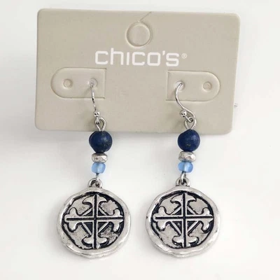 New Chicos Boho Stone Tag Drop Earrings Retro Lady Party Vacation Travel Jewelry - Image 1 of 4