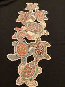 NICOLE MILLER COASTAL BEADED Sea turtle crawl TABLE RUNNER 13" X 36" - Picture 1 of 7