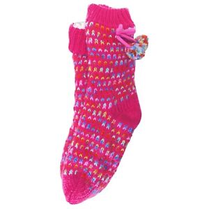 Snoozies Slipper Socks Birdseye Pom Dark Pink Sherpa Lined - Adult Non-Skid