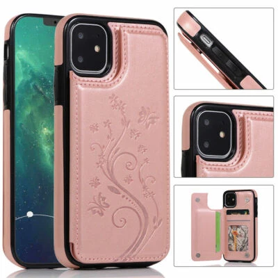 MUJERES Cuero Tarjeta Billetera Suave Estuche Cubierta Para iPhone 15 13 Pro Max 14 Plus Foto 1 de 4