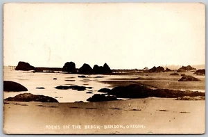 Vintage Bandon Oregon ODER Felsen am Strand Blick RPPC Echtfoto Postkarte - Bild 1 von 2