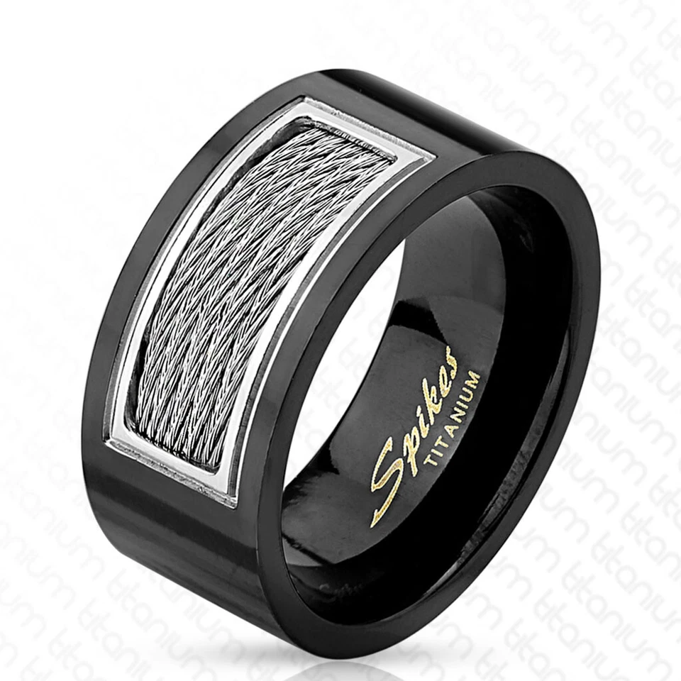 Black Titanium with Multi-Wire Stripe Wedding Band Ring Size 9-13 - Image 1 of 1