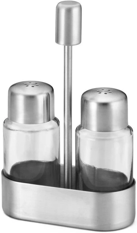 Agitadores de sal e pimenta TableCraft 3 peças aço inoxidável com conjunto de rack - Imagem 1 de 1