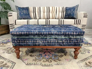 Navy Blue Ottoman Bench with Chest Storage Entryway Ottoman Seat - Picture 1 of 6
