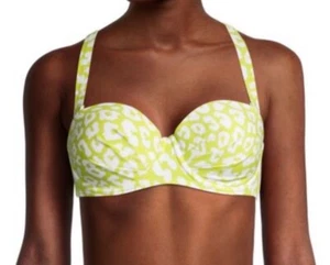 CALVIN KLEIN Leopard-Print Convertible Underwire Bra Bikini Top, Yellow, Small - Picture 1 of 7