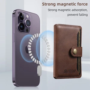 Universal Magnetic Leather Card Holder Bracket for Android iPhone Samsung Google - Picture 1 of 9