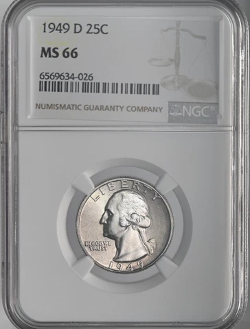 1949-D 25C WASHINGTON SILVER QUARTER NGC MS66 #6569634-026 GEM MINT STATE Cover