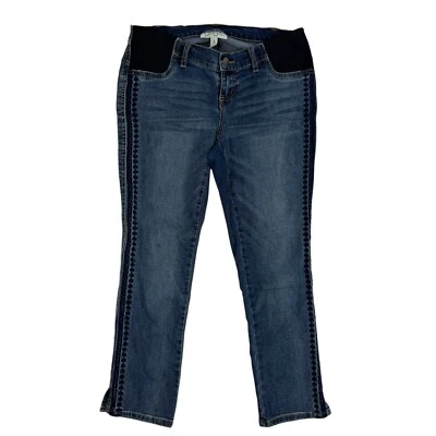 Jessica Simpson Maternity Cropped Denim Blue Jean Embroidered Stretch Waist Sz M - Image 1 of 4