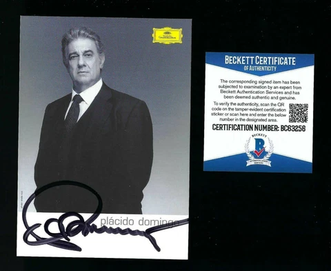 Placido Domingo signed 4x6 postcard BAS Authenticated Opera Star Cover