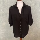 Bebe Semi Sheer Button Up Shirt Womens Size Medium Black 3/4 Sleeves F17