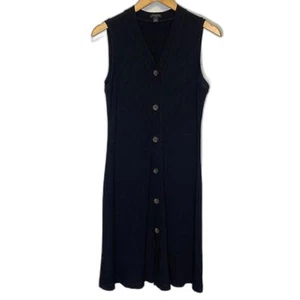 Womens Talbots Petite Black Ribbed Sleeveless Button Up Dress Large Comfort - Picture 1 of 11