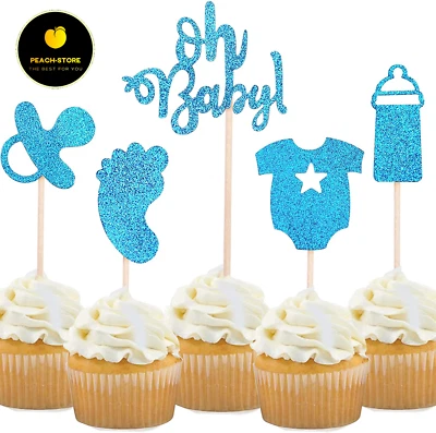 36件装蓝色闪光蛋糕装饰挑选男宝宝淋浴派对装饰 — 第 1/4 张图片