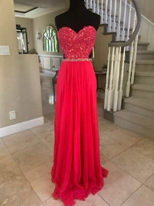 $398 NWT HOT FUCHSIA LA FEMME PROM/PAGEANT/FORMAL DRESS/GOWN #20822 SIZE 4 - Picture 1 of 5