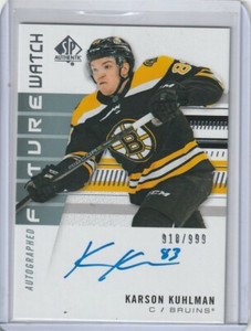 2019 SP Authentic Future Watch Karson Kuhlman Boston Bruins #169 - Rookie Card