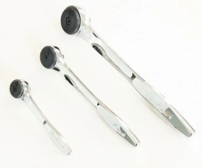 3pc BLACKHAWK PROTO THIN PROFILE FULLY POLISHED RATCHET SET 72 TOOTH 1/4 3/8 1/2 - Image 1 of 4