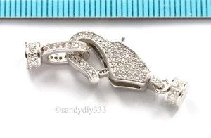 1x  Rhodium plated STERLING SILVER CZ BEADING CORD END CAP CONNECTOR CLASP #2967 - Picture 1 of 3