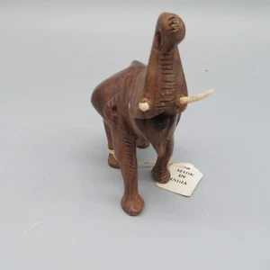 MCM carved wood elephant figurine small 3 1/2" Trunk Up made in India vintage - Picture 1 of 11