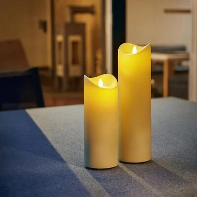 Outdoor LED Kerzen mit Timer Stumpenkerze Set flackernd flammenlos Creme Inndoor - Bild 1 von 4