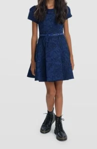 $255 Zoe Ltd Kids Girl's Blue Remi Floral Jacquard Dress W/ Belt Size 8 - Picture 1 of 3