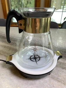 Vintage Pyrex Electric Server Warmer Hot Plate Compass Glass Coffee Carafe 6 Cup - Picture 1 of 21