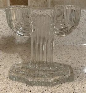 Anchor Hocking Queen Mary Clear Double Light Candlestick Holder Cactus Ribbed - Picture 1 of 2
