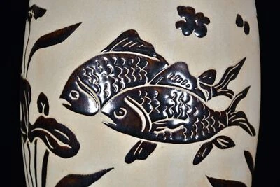 12“ China antique Yuan dynasty Black gold glaze Fish algae pattern plum bottle - Изображение 1 из 4