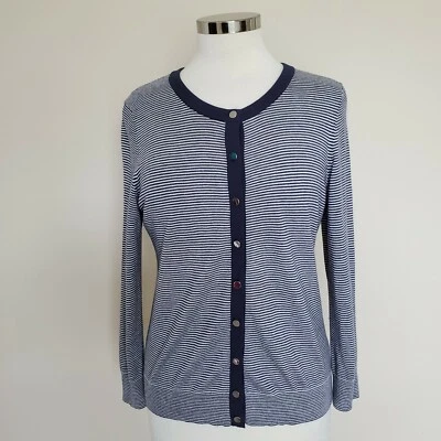 Cárdigan Suéter Banana Republic Abotonado Azul Marino Blanco Rayas Talla Mediana Foto 1 de 4