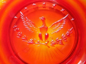 VINTAGE  MCM L.E. SMITH GLASS EAGLE ASHTRAY AMBERINA HEAVY 9" - Picture 1 of 12