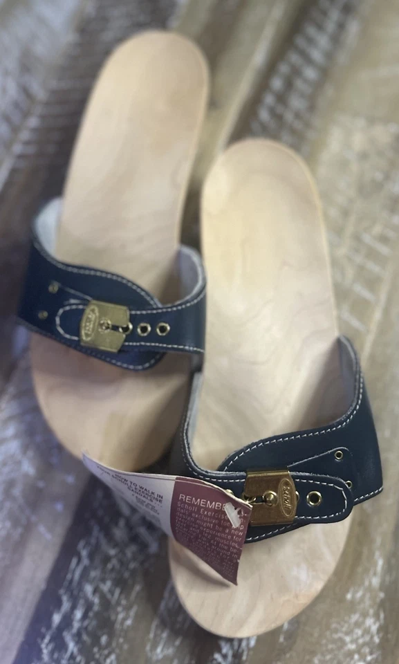 Sandalias de ejercicio Dr. Scholl’s originales de cuero azul marino talla 8 madera Italia Foto 1 de 4