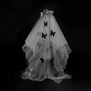 Wedding Tulle Bridal Layered Veils with Black Butterfly Elegance Bride Supplies - Picture 1 of 9